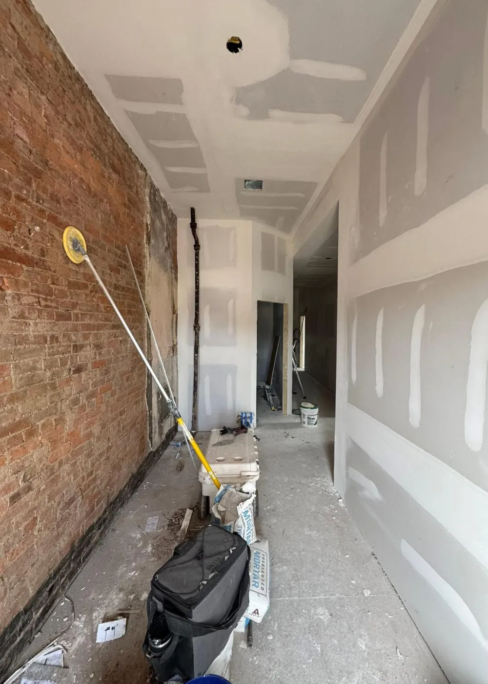 Home interior during structural rebuilding